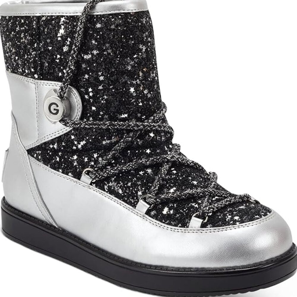 GBG by Guess Sparkle Aylan Boots Silver/Black Sz 5.5 - Picture 2 of 10